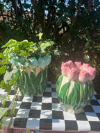 Vase - Tulipes - Rose foncé / vert