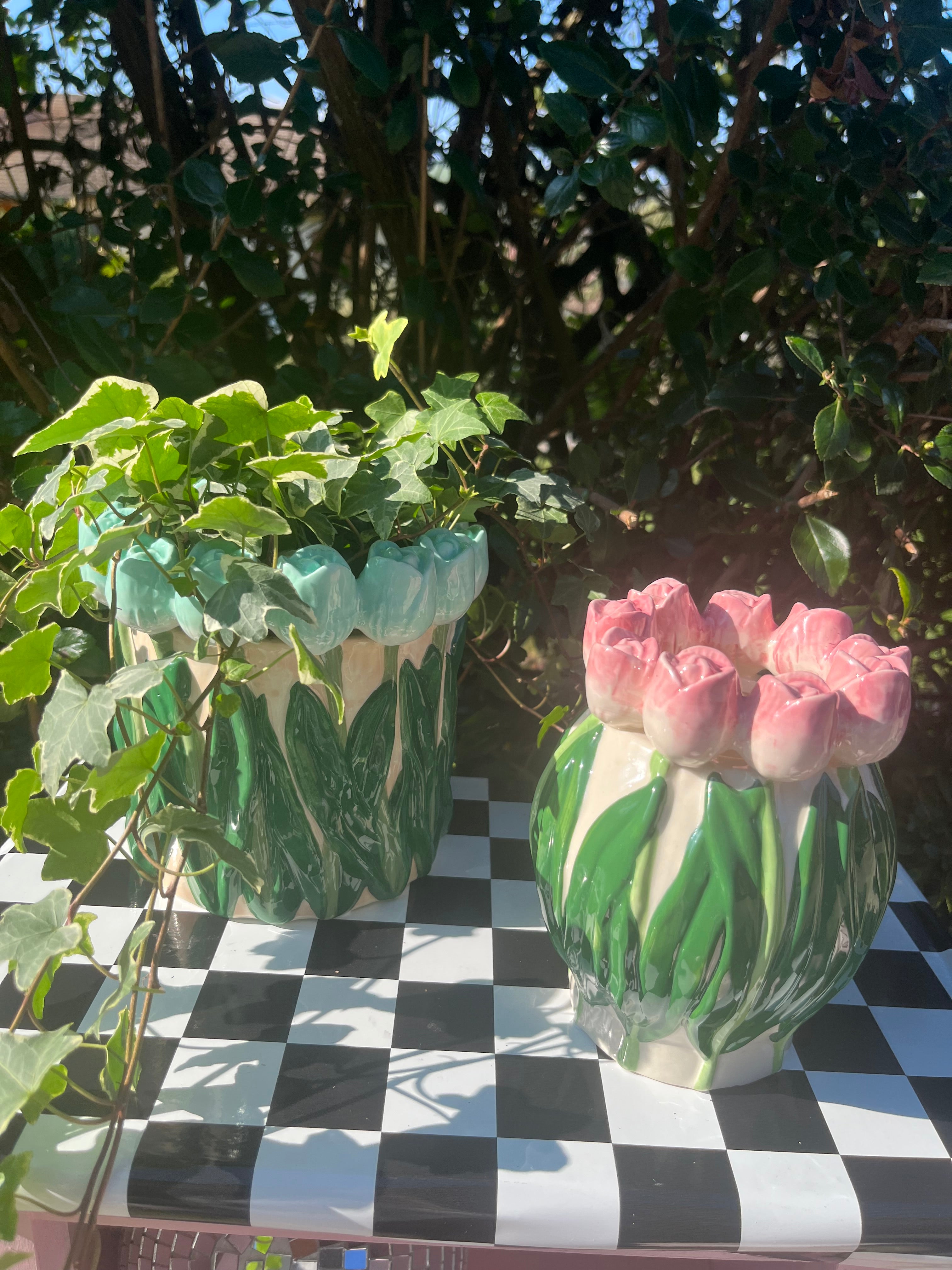 Vase - Tulipes - Rose foncé / vert