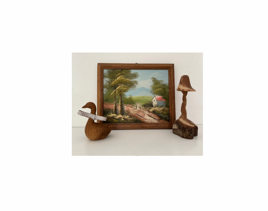 Tableau original peint à la main - Paysage de campagne rustique / Brocante