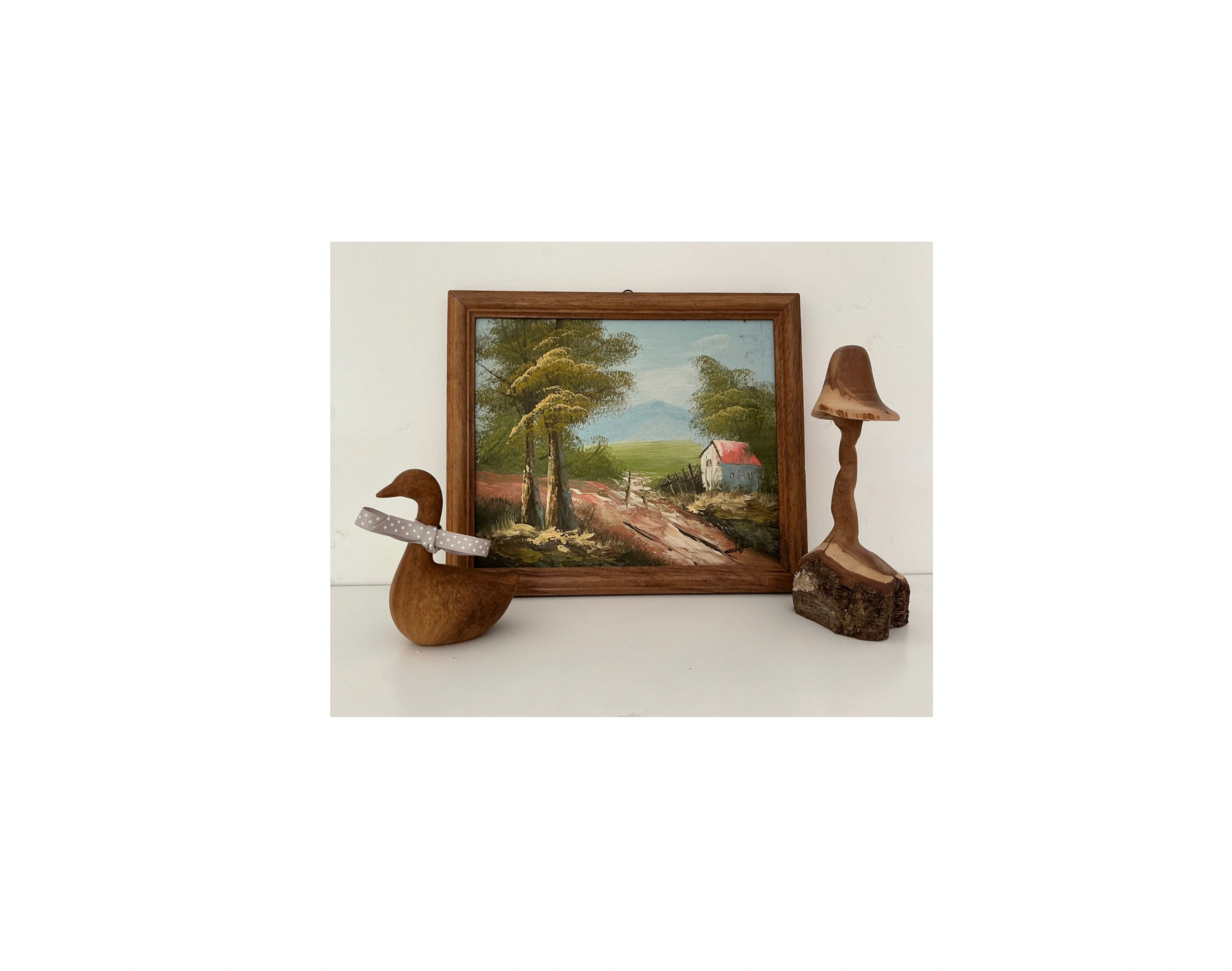 Tableau original peint à la main - Paysage de campagne rustique / Brocante