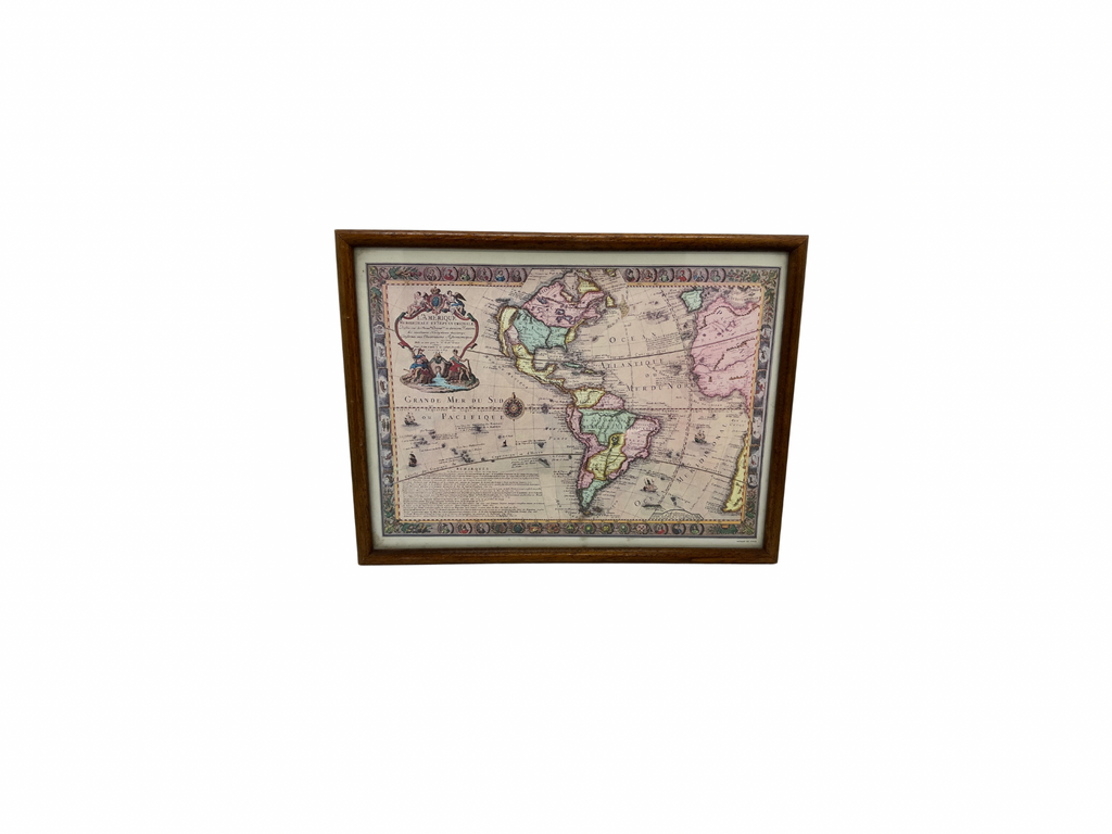 3 Cartes Marines Anciennes Encadrées - Europe, Afrique, Amérique / Brocante